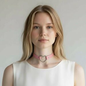 ❤️ Pink Wide Collar Choker with Silver Heart